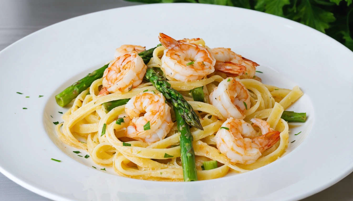 pasta con gamberoni e asparagi